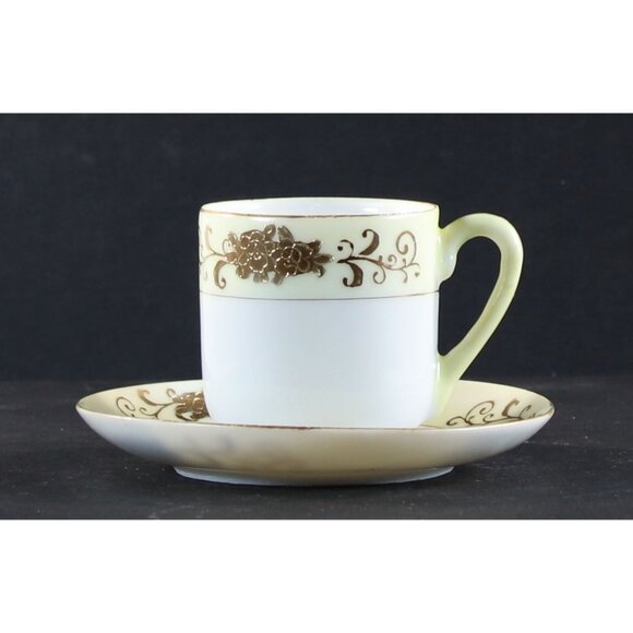Teacup and Saucer Demitasse 1950s Japan Hand Painted 24k Gold Trim GC - Picture 1 of 12
